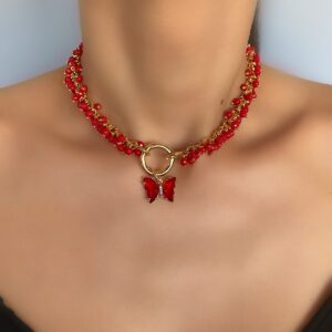 «BURGUNDI» Beautiful Chain And Natural Stone Necklace & Earrings Luxury Jewellery Set - Image 9