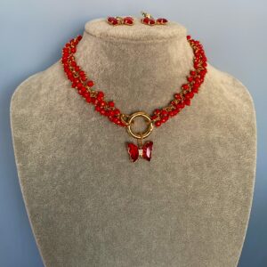 «BURGUNDI» Beautiful Chain And Natural Stone Necklace & Earrings Luxury Jewellery Set - Image 10
