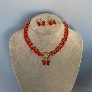 «BURGUNDI» Beautiful Chain And Natural Stone Necklace & Earrings Luxury Jewellery Set - Image 11