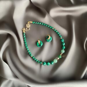 «MALACHITE» Semi-Fine Natural Stone Necklace & Earrings Luxury Jewellery Set⠀ - Image 2