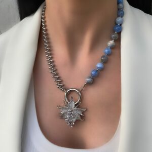 «CATHERINE» Semi-Fine Luxury Natural Stone Necklace With Swarovski Crystals Pendant - Image 2
