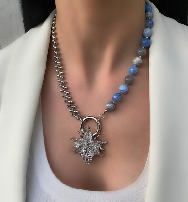 «CATHERINE» Semi-Fine Luxury Natural Stone Necklace With Swarovski Crystals Pendant