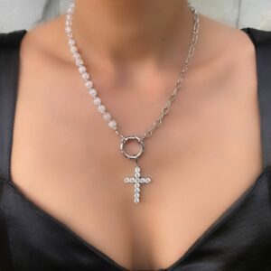 «MARIA MAGDALENE»- Semi-Fine Natural Stone Choker Necklace & Earrings Luxury Jewelry Set With Swarovski Crystals - Image 4