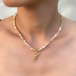 «LAPIN» Semi-Fine Natural Stone Luxury Choker Necklace & Earrings Jewellery Set - Image 2