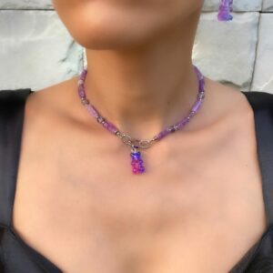 «LAVANDER GUMMY BEAR» - Jewelry Glass Choker Necklace And Earrings Jewellery Set - Image 8