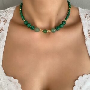 «MALACHITE» Semi-Fine Natural Stone Necklace & Earrings Luxury Jewellery Set⠀ - Image 3