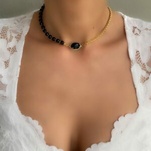 «NERIDA» Semi-Fine Chain And Stone Trendy Choker Necklace - Image 5