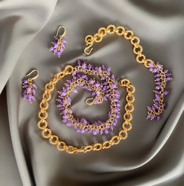 «BEAUTYBERRY» Luxury Semi-Fine Natural Stone And Chain Necklace, Bracelet & Earrings Jewellery Set⠀