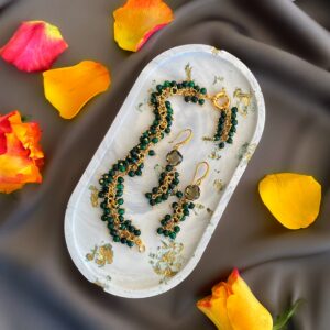 «VERDE» Beautiful Chain And Natural Stone Necklace & Earrings Luxury Jewellery Set - Image 2
