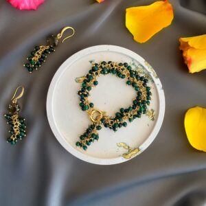 «VERDE» Beautiful Chain And Natural Stone Necklace & Earrings Luxury Jewellery Set - Image 4