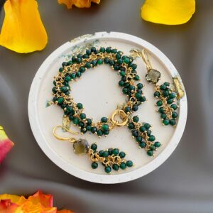 «VERDE» Beautiful Chain And Natural Stone Necklace & Earrings Luxury Jewellery Set - Image 5