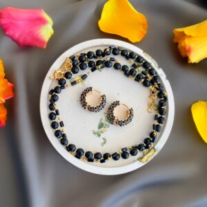«DONNA» Beautiful Natural Black Agate Stone Necklace & Earrings Jewellery Set - Image 2
