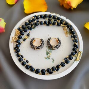 «DONNA» Beautiful Natural Black Agate Stone Necklace & Earrings Jewellery Set - Image 3