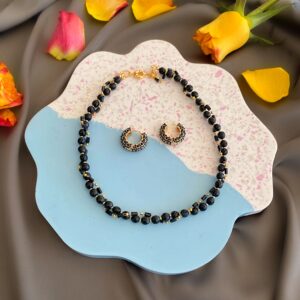 «DONNA» Beautiful Natural Black Agate Stone Necklace & Earrings Jewellery Set - Image 4