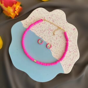 «ROSY ROSE» Trendy Resin Necklace-Choker & Earrings Jewellery Set - Image 5