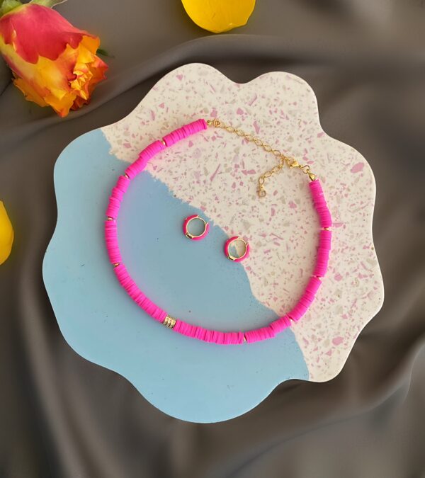 «ROSY ROSE» Trendy Resin Necklace-Choker & Earrings Jewellery Set