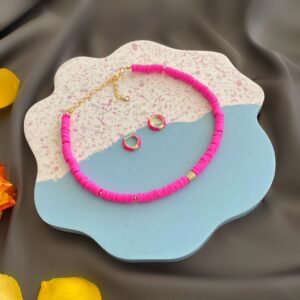 «ROSY ROSE» Trendy Resin Necklace-Choker & Earrings Jewellery Set - Image 6