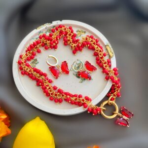 «BURGUNDI» Beautiful Chain And Natural Stone Necklace & Earrings Luxury Jewellery Set - Image 2
