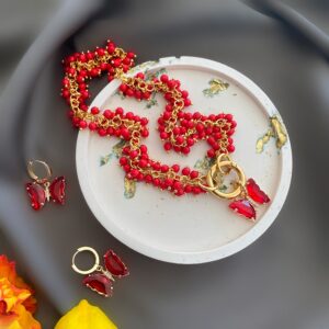 «BURGUNDI» Beautiful Chain And Natural Stone Necklace & Earrings Luxury Jewellery Set - Image 3