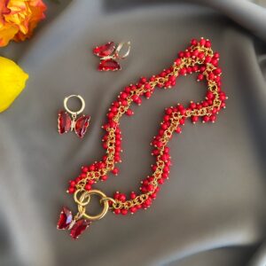 «BURGUNDI» Beautiful Chain And Natural Stone Necklace & Earrings Luxury Jewellery Set - Image 4