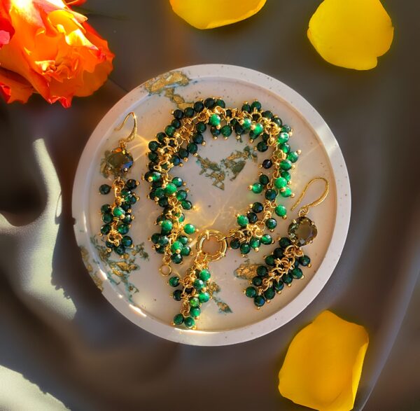 «VERDE» Beautiful Chain And Natural Stone Necklace & Earrings Luxury Jewellery Set