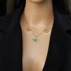 «BLUE EYE» New Fashion Waterproof Necklace For Women / Gold Color⠀ - Image 6