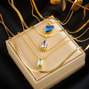 «COLORFUL CRYSTAL» New Fashion Waterproof Crystal Pendant Necklace For Women / Gold Color⠀ - Image 3