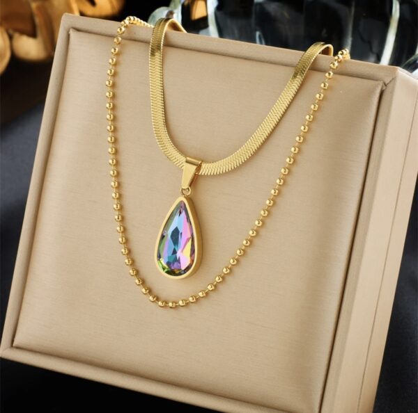 «CRYSTAL TEAR» New Fashion Waterproof Crystal Pendant Necklace For Women / Gold Color⠀