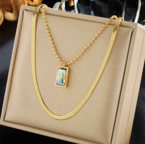 «COLORFUL CRYSTAL» New Fashion Waterproof Crystal Pendant Necklace For Women / Gold Color⠀