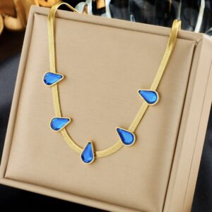 «BLUE TEARS» New Fashion Waterproof Crystal Pendant Necklace For Women / Gold Color⠀ - Image 2