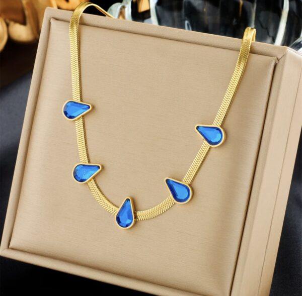 «BLUE TEARS» New Fashion Waterproof Crystal Pendant Necklace For Women / Gold Color⠀