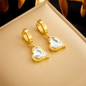 «CRYSTAL HEART» New Fashion Waterproof Crystal Pendant Necklace & Earrings Jewellery Set For Women / Gold Color⠀ - Image 4
