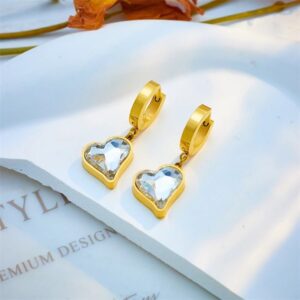 «CRYSTAL HEART» New Fashion Waterproof Crystal Pendant Necklace & Earrings Jewellery Set For Women / Gold Color⠀ - Image 5
