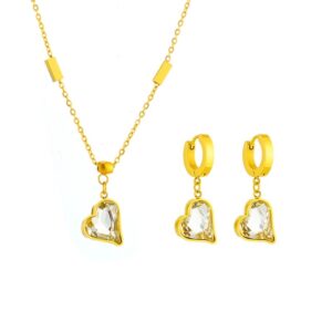 «CRYSTAL HEART» New Fashion Waterproof Crystal Pendant Necklace & Earrings Jewellery Set For Women / Gold Color⠀ - Image 7
