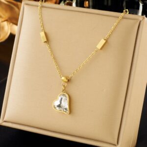 «CRYSTAL HEART» New Fashion Waterproof Crystal Pendant Necklace & Earrings Jewellery Set For Women / Gold Color⠀ - Image 6