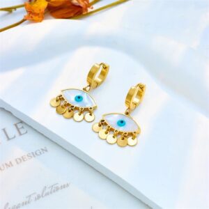 «EYES ON YOU» New Fashion Waterproof Pendant Necklace & Earrings Jewellery Set For Women / Gold Color⠀ - Image 3