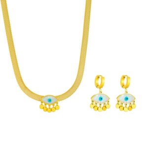 «EYES ON YOU» New Fashion Waterproof Pendant Necklace & Earrings Jewellery Set For Women / Gold Color⠀ - Image 4
