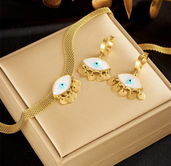 «EYES ON YOU» New Fashion Waterproof Pendant Necklace & Earrings Jewellery Set For Women / Gold Color⠀