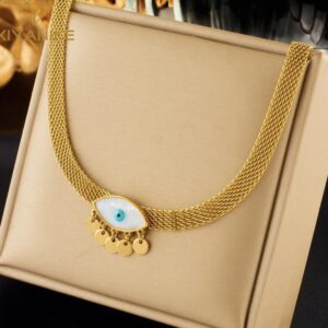 «EYES ON YOU» New Fashion Waterproof Pendant Necklace & Earrings Jewellery Set For Women / Gold Color⠀ - Image 6