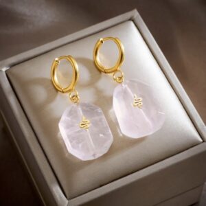 «PINK SNAKES» New Fashion Waterproof Earrings With Natural Stone For Women / Gold Color - Image 2