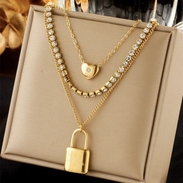 «LOCK» New Fashion Waterproof Pendant Necklace For Women / Gold Color⠀