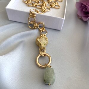 «NORBERTA» Luxury Chain Necklace With Beautiful Cubic Zirconia & Natural Stone Pendant - Image 3
