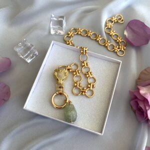 «NORBERTA» Luxury Chain Necklace With Beautiful Cubic Zirconia & Natural Stone Pendant - Image 4