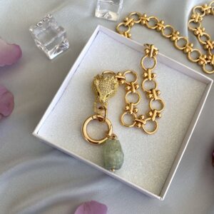 «NORBERTA» Luxury Chain Necklace With Beautiful Cubic Zirconia & Natural Stone Pendant - Image 5