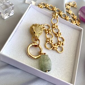 «NORBERTA» Luxury Chain Necklace With Beautiful Cubic Zirconia & Natural Stone Pendant - Image 6