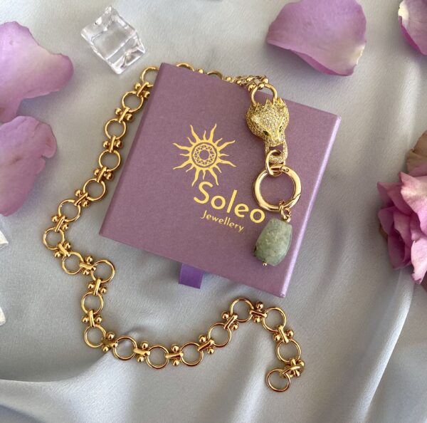 «NORBERTA» Luxury Chain Necklace With Beautiful Cubic Zirconia & Natural Stone Pendant