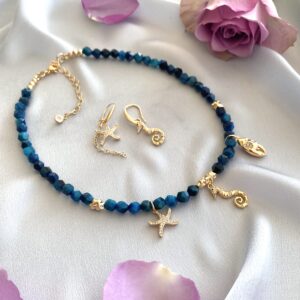 «BLUE CORDELIA» Trendy Beautiful Nautical Style Necklace & Drop Earrings - Image 2