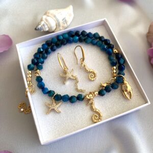 «BLUE CORDELIA» Trendy Beautiful Nautical Style Necklace & Drop Earrings - Image 3