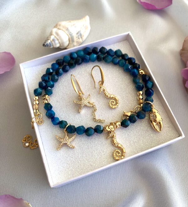 «BLUE CORDELIA» Trendy Beautiful Nautical Style Necklace & Drop Earrings