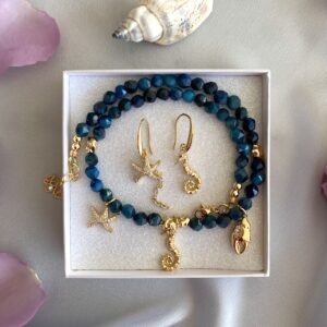 «BLUE CORDELIA» Trendy Beautiful Nautical Style Necklace & Drop Earrings - Image 4